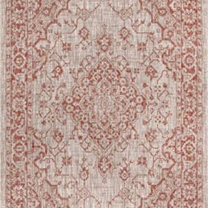 JONATHAN Y SMB102A-3 Rozetta Boho Medallion Textured Weave Indoor Outdoor Area -Rug Coastal Bohemian Rustic Glam Easy -Cleaning Bedroom Kitchen Backyard Patio Non Shedding, 3 X 5, Red/Taupe