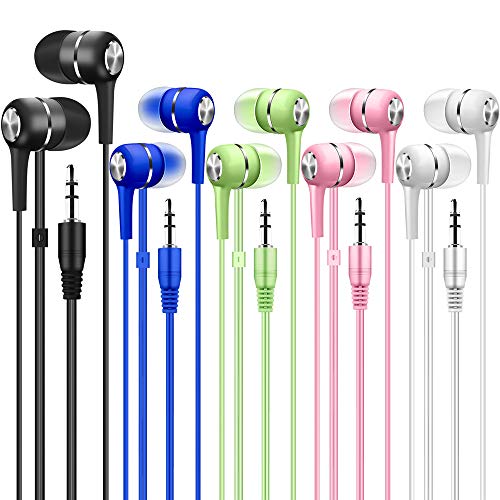 Bulk Earbuds Headphones 10 Pack Multi Colored for School Classroom Students Kids Child Teen (Multicolor)