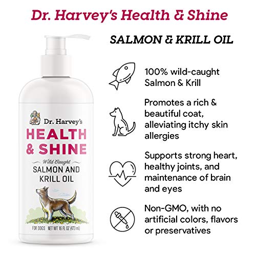 Dr. Harvey's Health & Shine Salmon and Krill Fish Oil for Dogs- Supports Healthy Heart, Brain, and Eyes (16 FL OZ)