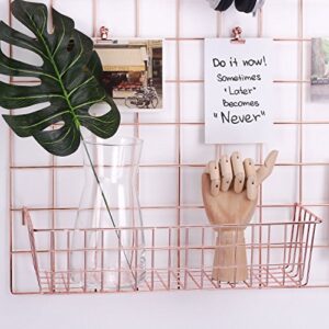 GRIDYMEN Hanging Grid Basket for Wire Wall Panel,, Multifunction Wall Storage Display Decorative Basket, Size 15.5"x5.3"x3.9", Rose Gold