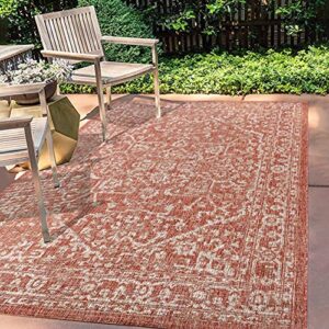 jonathan y smb104a-3 malta bohemian medallion textured weave indoor outdoor -area rug, coastal, traditional, transitional easy-cleaning,bedroom,kitchen,backyard,patio,non shedding, red/taupe, 3 x 5