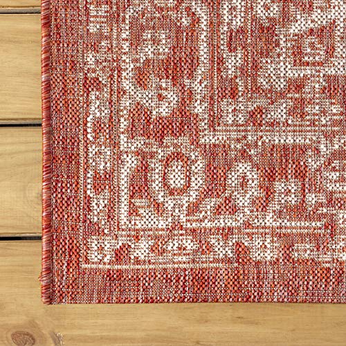 JONATHAN Y SMB104A-3 Malta Bohemian Medallion Textured Weave Indoor Outdoor -Area Rug, Coastal, Traditional, Transitional Easy-Cleaning,Bedroom,Kitchen,Backyard,Patio,Non Shedding, Red/Taupe, 3 X 5