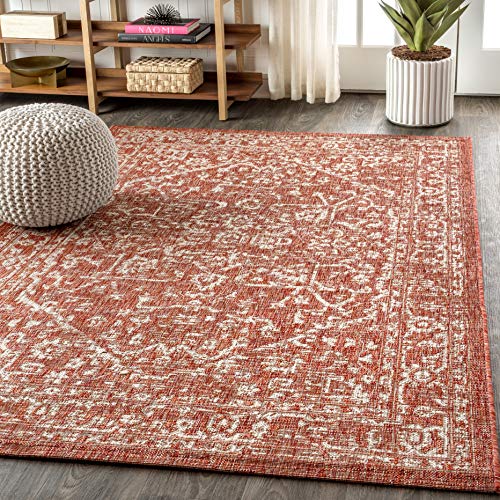 JONATHAN Y SMB104A-3 Malta Bohemian Medallion Textured Weave Indoor Outdoor -Area Rug, Coastal, Traditional, Transitional Easy-Cleaning,Bedroom,Kitchen,Backyard,Patio,Non Shedding, Red/Taupe, 3 X 5