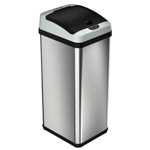 13 gallon rectangular extra-wide stainless steel automatic sensor trash can - platinum silver rectangle fingerprint proof odor seal quiet close