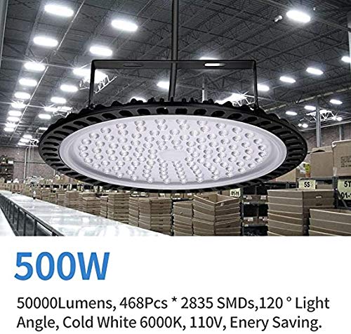 500W UFO LED High Bay Lights, 50000 Lumen 6000K-6500K Warehouse LED Lights, Waterproof Dustproof Ultra Thin High Bay LED Lights- Commercial Bay Lighting