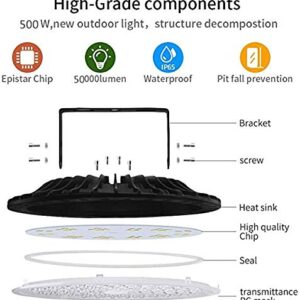 500W UFO LED High Bay Lights, 50000 Lumen 6000K-6500K Warehouse LED Lights, Waterproof Dustproof Ultra Thin High Bay LED Lights- Commercial Bay Lighting