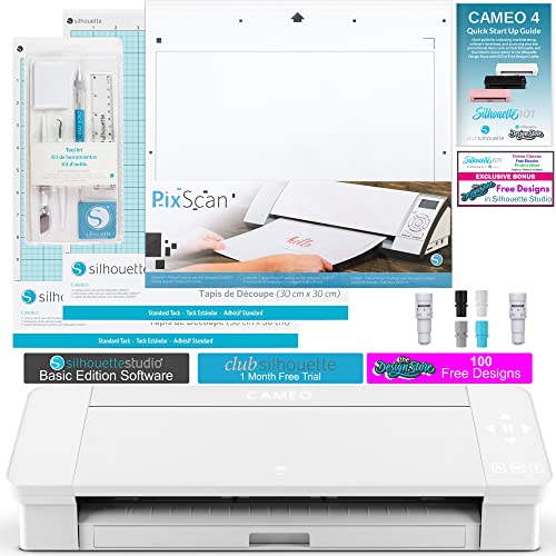 Silhouette Cameo 4 Extras Bundle with Extra AutoBlade, Extra Cutting mat, Tool Kit, PixScan Mat, and Start up Guide for Cameo 4 with Bonus Designs