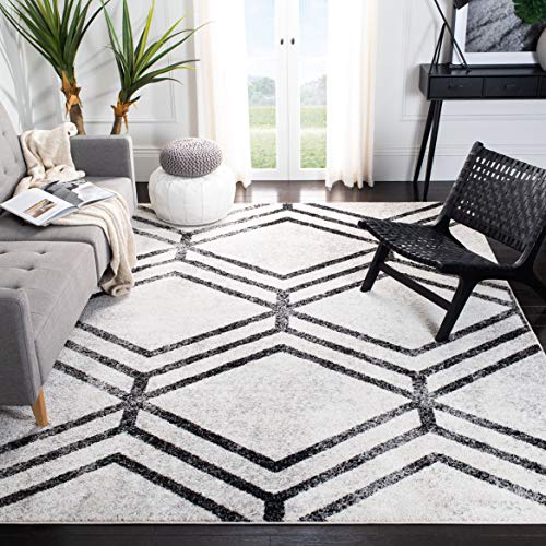 SAFAVIEH Adirondack Collection 8' x 10' Ivory/Charcoal ADR253B Modern Geometric Distressed Non-Shedding Living Room Bedroom Dining Home Office Area Rug