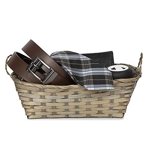 The Lucky Clover Trading Rect Bamboo Utility Basket with Ear Handles - Grey 12in