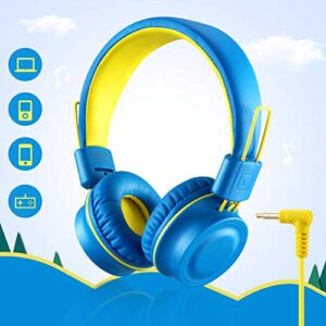 noot products Kids Headphones K33 Foldable Stereo Tangle-Free 5ft Long Cord 3.5mm Jack Plug in Wired On-Ear Headset for iPad/Amazon Kindle,Fire/Boys/Girls/School/Travel/Plane/Tablet (Electric Blue)