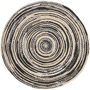 SAFAVIEH Cape Cod Collection 8' Round Black/Ivory CAP209Z Handmade Braided Jute & Cotton Area Rug