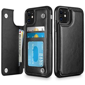 hiandier wallet case for iphone 11 6.1-inch slim protective case with credit card slot holder flip folio soft pu leather magnetic closure cover for 2019 iphone 11 iphone xi, black