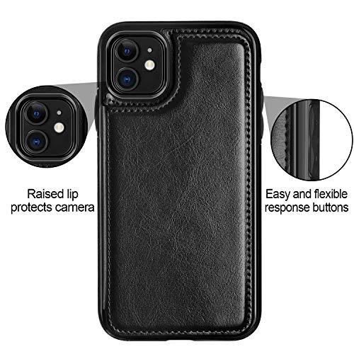 HianDier Wallet Case for iPhone 11 6.1-inch Slim Protective Case with Credit Card Slot Holder Flip Folio Soft PU Leather Magnetic Closure Cover for 2019 iPhone 11 iPhone XI, Black