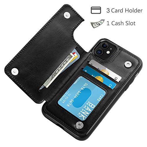 HianDier Wallet Case for iPhone 11 6.1-inch Slim Protective Case with Credit Card Slot Holder Flip Folio Soft PU Leather Magnetic Closure Cover for 2019 iPhone 11 iPhone XI, Black