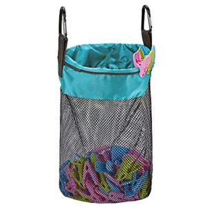 homest mesh clothespin bag, hanging clothes pin bag with drawstring, storage organizer with hook, machine washable, sky blue