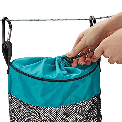 HOMEST Mesh Clothespin Bag, Hanging Clothes Pin Bag with Drawstring, Storage Organizer with Hook, Machine Washable, Sky Blue