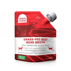 open farm, beef bone broth, food topper for both dogs and cats with responsibly sourced meat and superfoods without artificial flavors or preservatives, 12oz