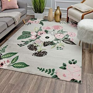 Rugs America Hanna VA40C Rose Garden Gray Floral Transitional Area Rug, 5'x7'