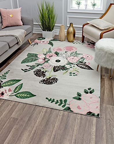 Rugs America Hanna VA40C Rose Garden Gray Floral Transitional Area Rug, 5'x7'