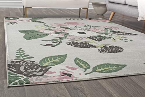 Rugs America Hanna VA40C Rose Garden Gray Floral Transitional Area Rug, 5'x7'