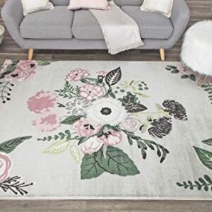 Rugs America Hanna VA40C Rose Garden Gray Floral Transitional Area Rug, 5'x7'