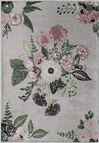 Rugs America Hanna VA40C Rose Garden Gray Floral Transitional Area Rug, 5'x7'