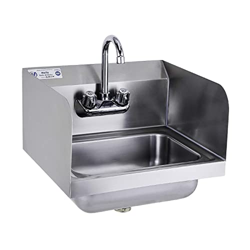 HALLY Stainless Steel Sink for Washing with Faucet and Side Splash, NSF Commercial Wall Mount Hand Basin for Restaurant, Kitchen and Home, 17 x 15 Inches