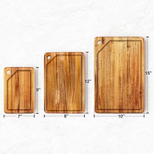 KARRYOUNG Acacia Wood Cutting Board with Juice Drip Groove,Set of 3