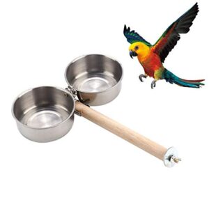 bird wood stand perch with food water feeding bowl for parrot parakeet cockatiel cage accessories (b: perch with 2 feeder bowls)