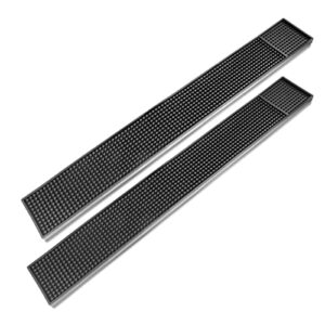 protensils rail bar mat 23" x 3.25" black rubber bar mats, bar service spill mats for counter-top (2 pack)