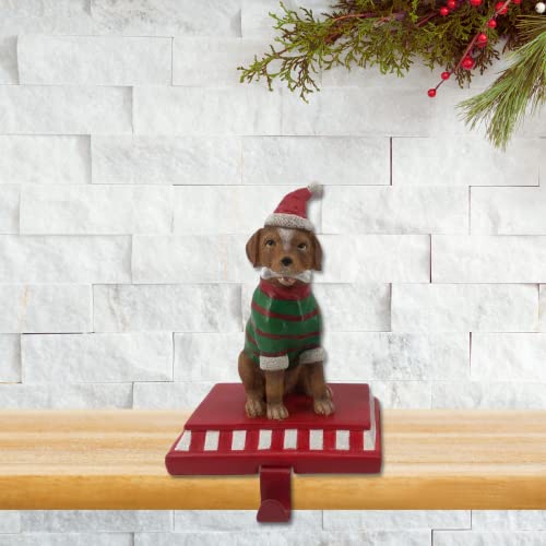 Comfy Hour 9" Polyresin Dog Stocking Hanger for Christmas Decoration, Green, Winter Holiday Collection