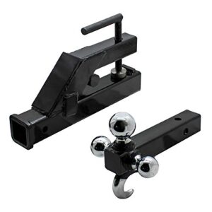 extreme max 5001.1376 clamp-on tractor bucket receiver adapter with tri-ball hitch and tow hook