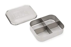 bits kits stainless steel bento box lunch and snack container for kids and adults, 4 sections