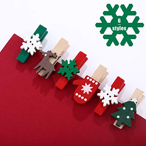 Boao Christmas Wood Clips Christmas Tree Photo Clips Elk Gloves Snowflake Clothespins DIY Photo Pegs for Home School Art Craft Decor (120 Pieces)