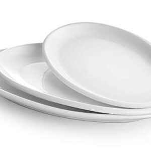 DOWAN Large Serving Platter, 16"/14"/12" Oval Serving Dishes, Serving trays for Entertaining, Ceramic Platters for Serving Food, Party, Sushi, Oven Safe, Set of 3, White