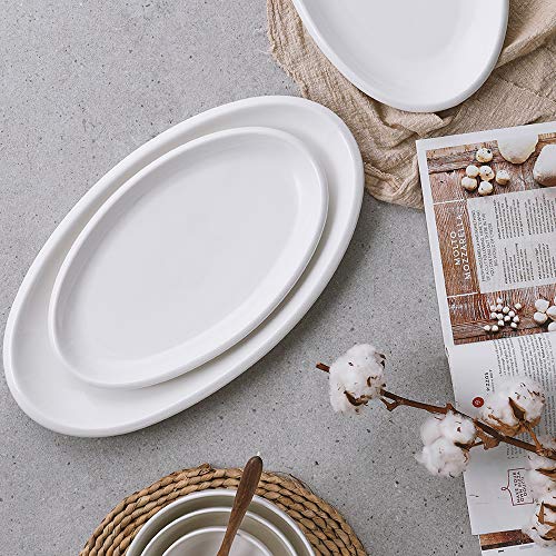 DOWAN Large Serving Platter, 16"/14"/12" Oval Serving Dishes, Serving trays for Entertaining, Ceramic Platters for Serving Food, Party, Sushi, Oven Safe, Set of 3, White