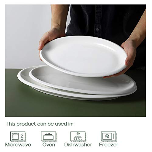 DOWAN Large Serving Platter, 16"/14"/12" Oval Serving Dishes, Serving trays for Entertaining, Ceramic Platters for Serving Food, Party, Sushi, Oven Safe, Set of 3, White