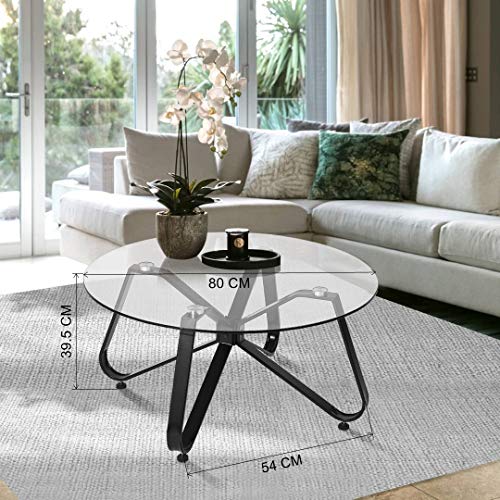 FurnitureR Round Tempered Glass Coffee Table, D31.5 inches Center Tea Sofa Table for Living Room, Home Office, Scandinavian Design with Metal Steel Frame, Easy Assembly