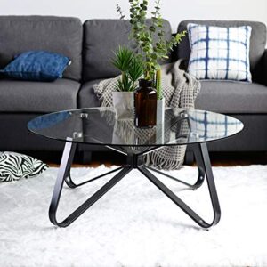 FurnitureR Round Tempered Glass Coffee Table, D31.5 inches Center Tea Sofa Table for Living Room, Home Office, Scandinavian Design with Metal Steel Frame, Easy Assembly