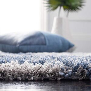 SAFAVIEH Horizon Shag Collection 5'3" x 7'7" Grey/Blue HZN890G Modern Abstract Non-Shedding Living Room Bedroom Dining Room Entryway Plush 2.5-inch Thick Area Rug