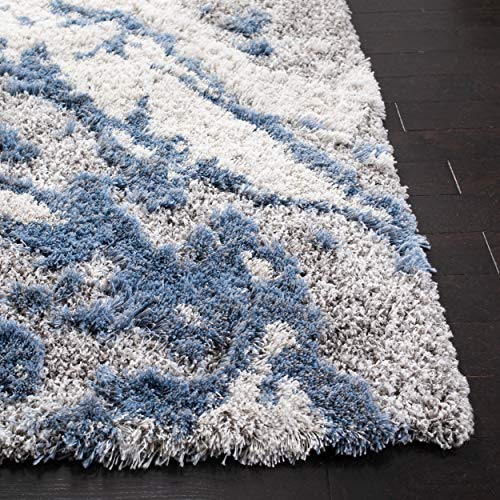 SAFAVIEH Horizon Shag Collection 5'3" x 7'7" Grey/Blue HZN890G Modern Abstract Non-Shedding Living Room Bedroom Dining Room Entryway Plush 2.5-inch Thick Area Rug