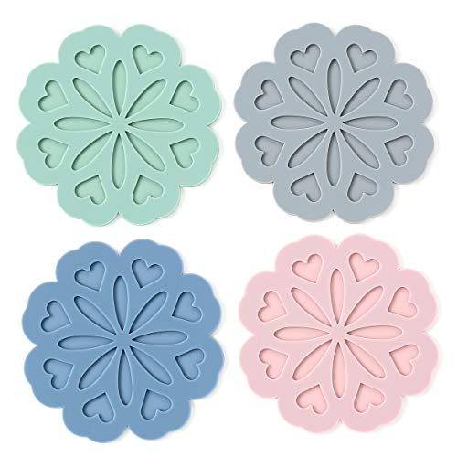 Set 4 Silicone Trivet Mat - Hot Pot Holder Hot Pads for Table & Countertop - Trivet for Hot Dishes - Non-Slip & Heat Resistant Modern Kitchen Hot Pads for Pots & Pans, Assort 4 colors