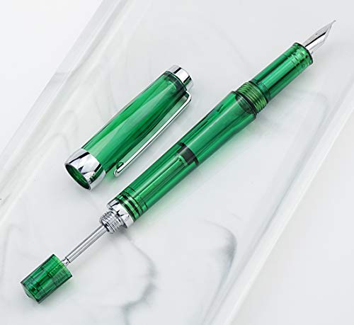 Lanxivi Set of 3 Piston Vaccum Fountain Pen Extra Fine Nib, 013 Series (Blue, Green and Clear Transparent) by Paili