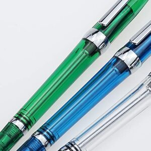 Lanxivi Set of 3 Piston Vaccum Fountain Pen Extra Fine Nib, 013 Series (Blue, Green and Clear Transparent) by Paili