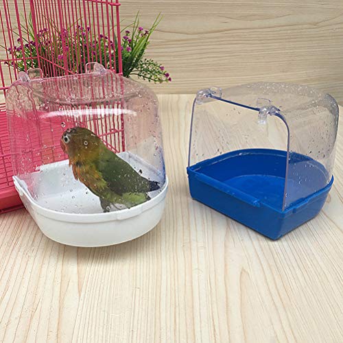 POPETPOP Cockatiel Cage Caged Bird Bath Hanging Bathtub Bath Box Bowl cage Bird Bath Covered for Small brids Canary Parrot (White) Bird Cage Cover