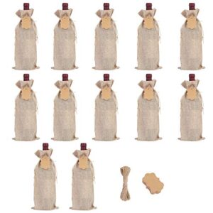 subang 12 pieces jute wine bags reusable wine bags with ropes and tags, 14 x 6 inches