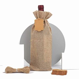 SUBANG 12 Pieces Jute Wine Bags Reusable Wine Bags with Ropes and Tags, 14 x 6 Inches