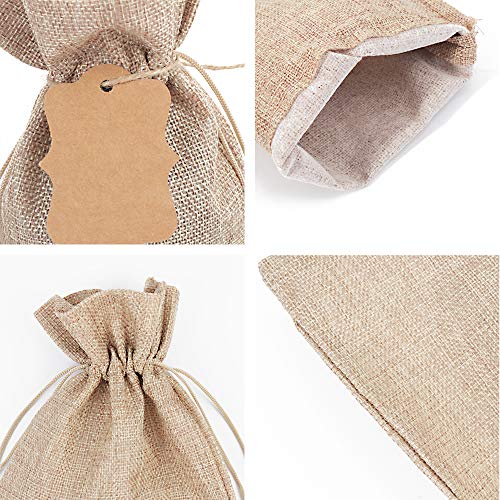 SUBANG 12 Pieces Jute Wine Bags Reusable Wine Bags with Ropes and Tags, 14 x 6 Inches