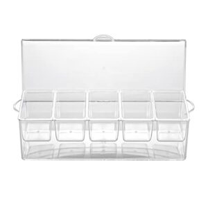 IVYHOME Ice Chilled 5 Compartment Condiment Server Caddy | Plastic Storage Food Containers | Serving Tray Container with 5 Removable Dishes Over 2 Cup Capacity Each and Hinged Lid