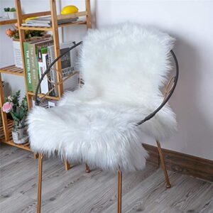 hlzhou soft faux sheepskin fur rug fluffy fur chair cover seat pad non-slip area rug for bedroom living room floor kids room (white, 2 x 3 feet)